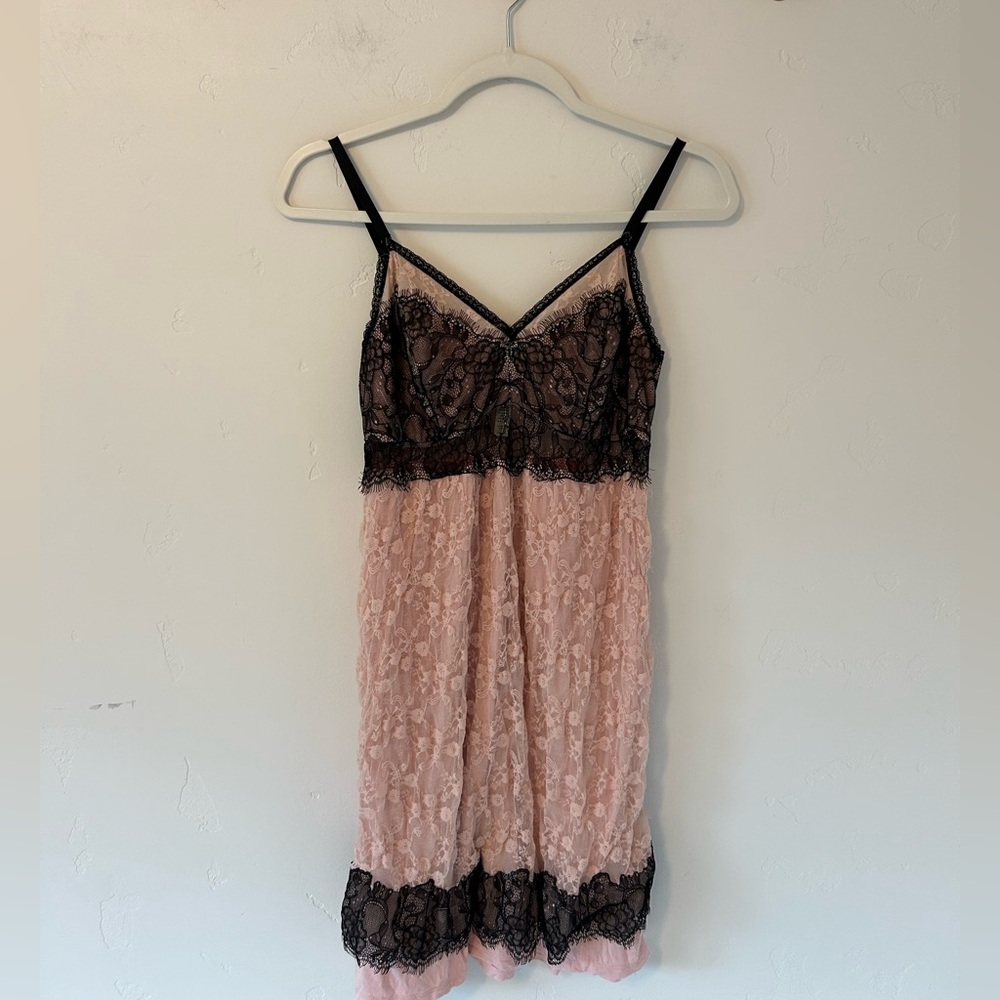 Soma Pink and Black Floral Lace Babydoll Camisole Sz Small